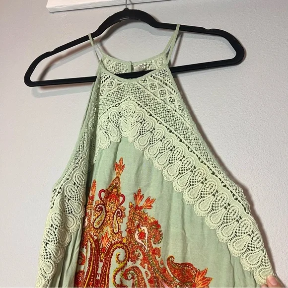 Intimately Free People Shea Printed Slip Dress Mini Green Orange Paisley Medium - Picture 3 of 11